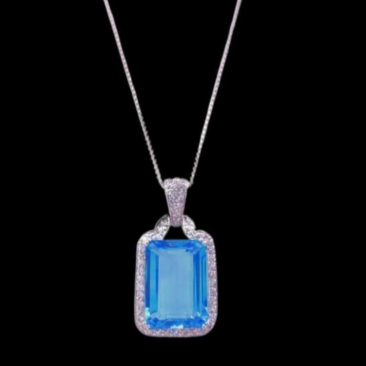 Blue Topaz and Sapphire Necklace 14K White Gold 15''-22'' Chain - 11