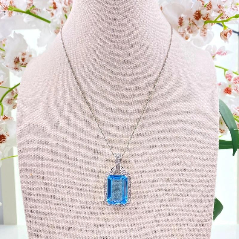 Blue Topaz and Sapphire Necklace 14K White Gold 15''-22'' Chain - 2