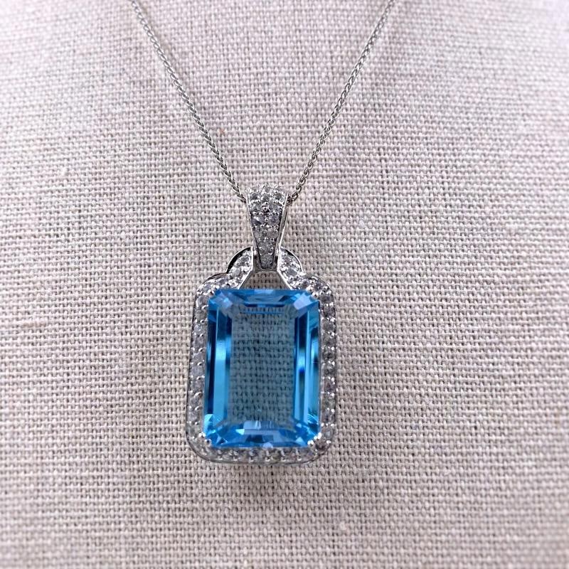 Blue Topaz and Sapphire Necklace 14K White Gold 15''-22'' Chain - 5