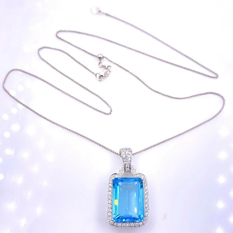 Blue Topaz and Sapphire Necklace 14K White Gold 15''-22'' Chain - 8