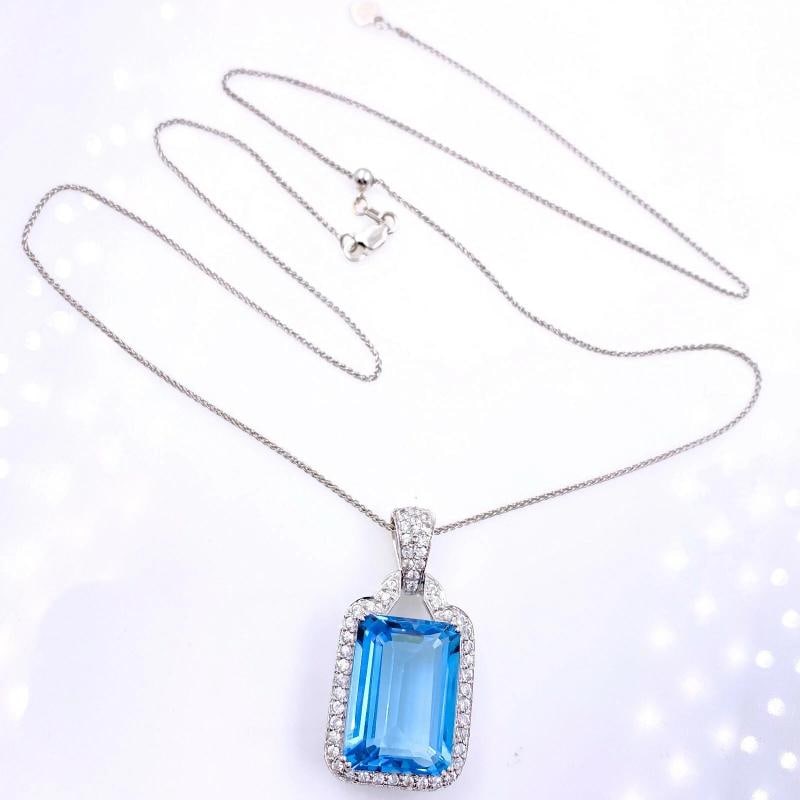 Blue Topaz and Sapphire Necklace 14K White Gold 15''-22'' Chain - 9