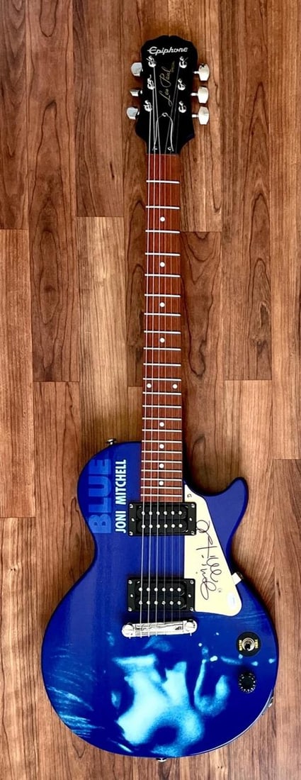 JONI MITCHELL Signed Guitar Custom 1/1 Graphics JSA COA BLUE BOTH SIDES NOW - 3
