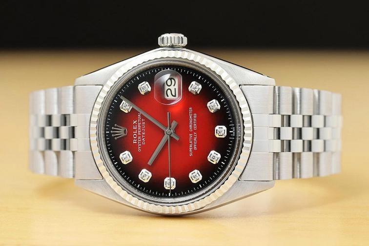 ROLEX MENS DATEJUST RED VIGNETTE DIAMOND 18K WHITE GOLD SS WATCH w/ JUBILEE BAND - 3