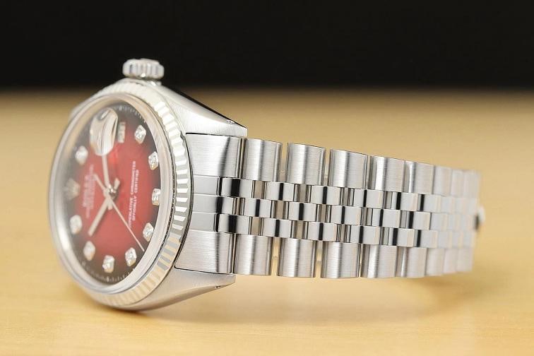 ROLEX MENS DATEJUST RED VIGNETTE DIAMOND 18K WHITE GOLD SS WATCH w/ JUBILEE BAND - 4