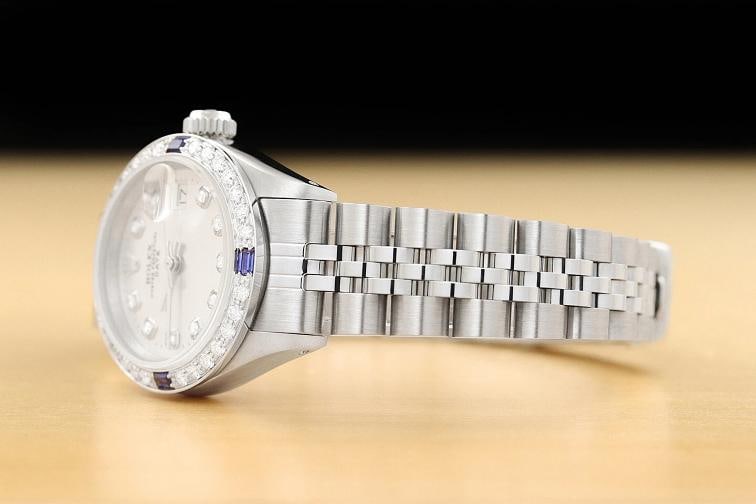 LADIES ROLEX DATE 6917 SILVER DIAL 18K WHITE GOLD SAPPHIRE DIAMOND STEEL WATCH - 4