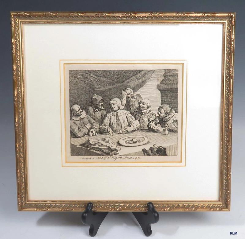 Circa 1753 English William Hogarth Columbus Breaking Egg Print, Period Piece (1 of 9)