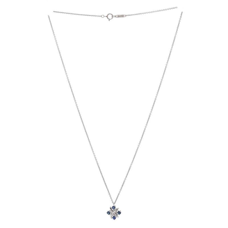 Tiffany & Co. Schlumberger Lynn Pendant Necklace Platinum with Blue Sapphires - 2