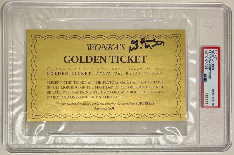 Gene Wilder Signed Willy Wonka's Golden Ticket PSA DNA Graded GEM MT 10 (1 of 4)