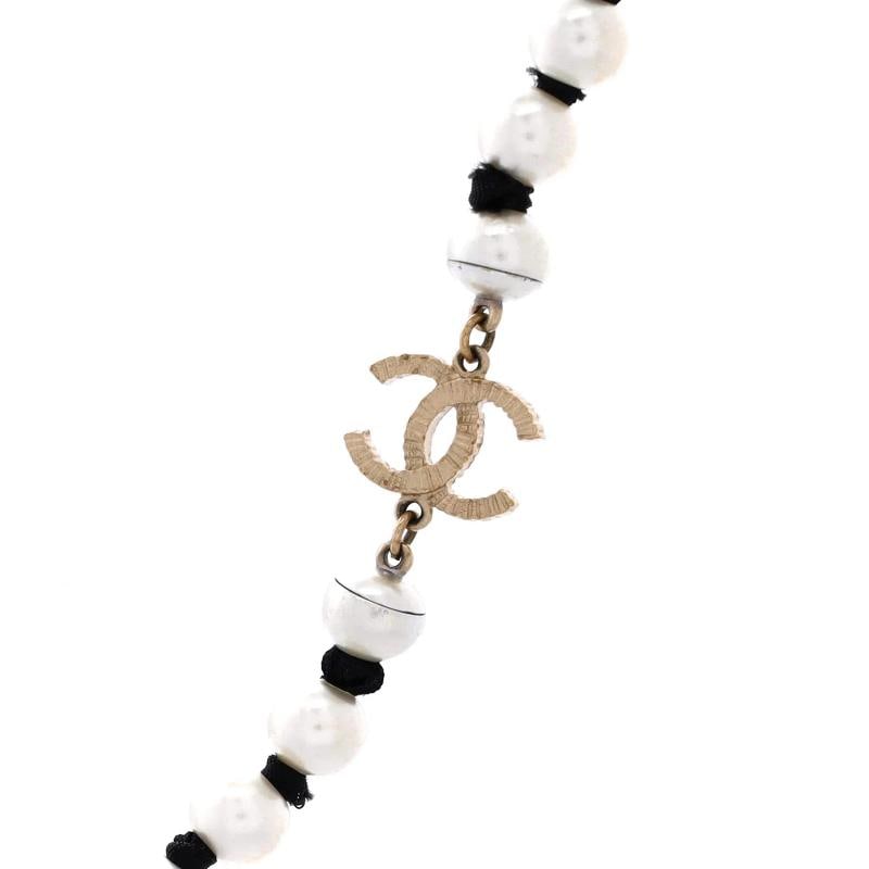 Chanel CC Long Necklace Faux Pearls and Crystal Embellished Metal - 2