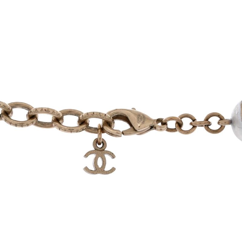 Chanel CC Long Necklace Faux Pearls and Crystal Embellished Metal - 3