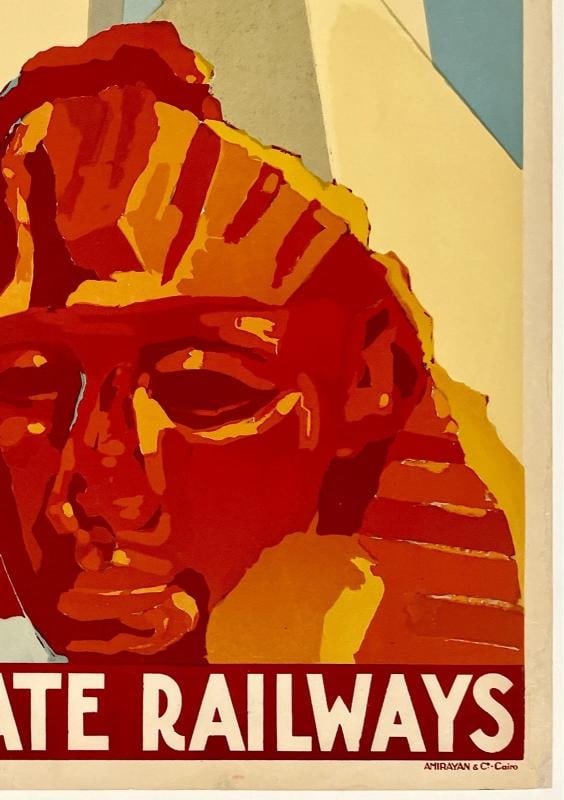 Original Vintage Poster SUNNY EGYPT EGYPTIAN STATE RAILWAYS Travel Tourism LINEN - 5