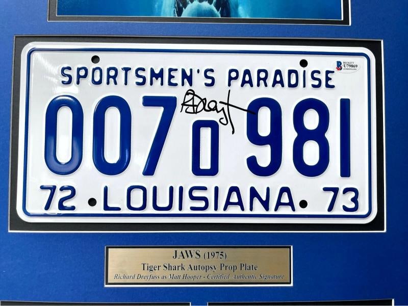 "JAWS" Richard Dreyfuss Autographed Autopsy License Plate Framed Collage BAS COA - 2