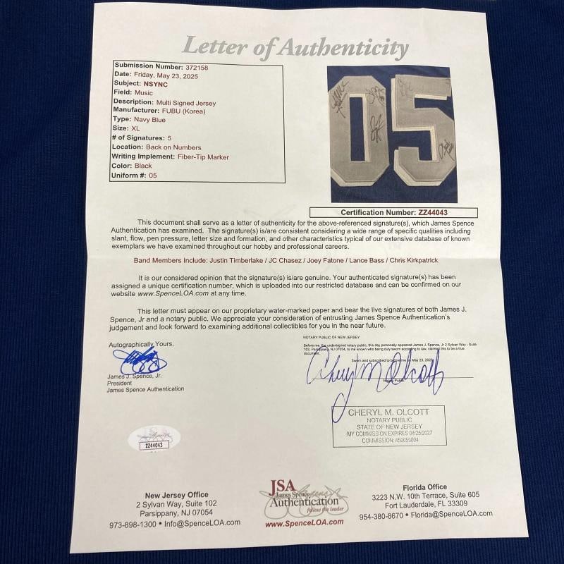 Justin Timberlake NSYNC Band Signed FUBU Jersey 5 Sigs JSA COA - 2