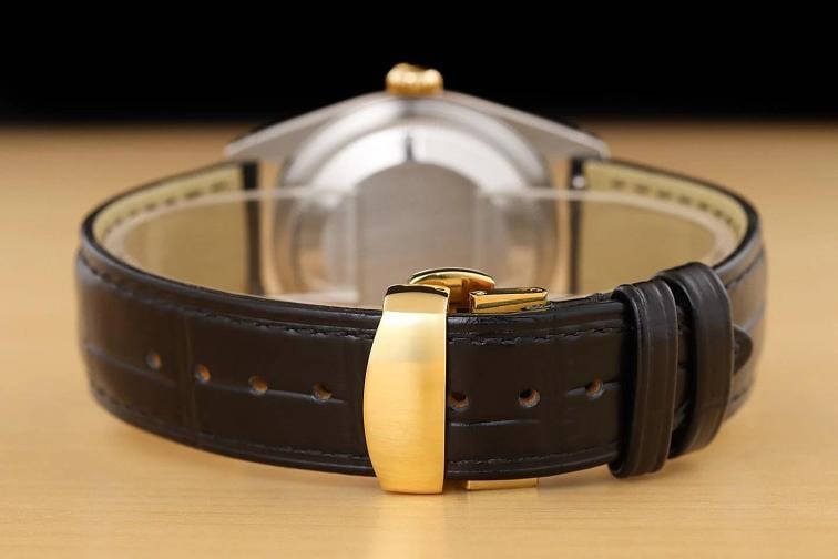 ROLEX MENS DATEJUST 16233 GRAY DIAL 18K YELLOW GOLD STEEL BLACK LEATHER WATCH - 6