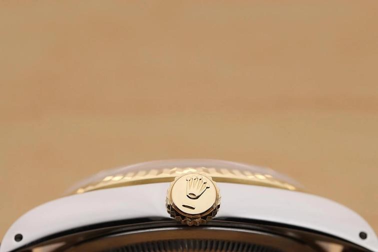 ROLEX MENS DATEJUST 16233 GRAY DIAL 18K YELLOW GOLD STEEL BLACK LEATHER WATCH - 9