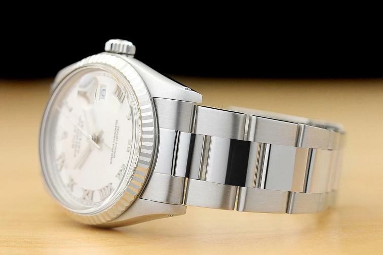 MENS ROLEX DATEJUST 16014 SILVER ROMAN 18K WHITE GOLD & STAINLESS STEEL WATCH - 4