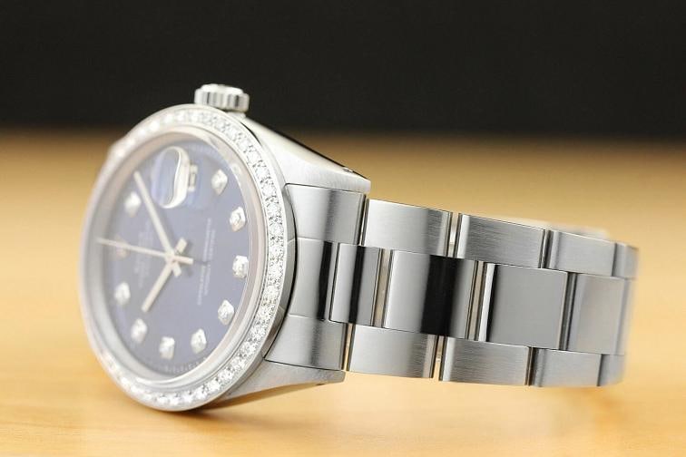MENS ROLEX DATEJUST BLUE DIAL 18K WHITE GOLD STAINLESS STEEL DIAMOND WATCH - 4