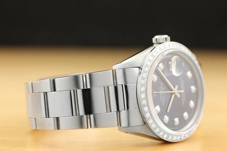 MENS ROLEX DATEJUST BLUE DIAL 18K WHITE GOLD STAINLESS STEEL DIAMOND WATCH - 6