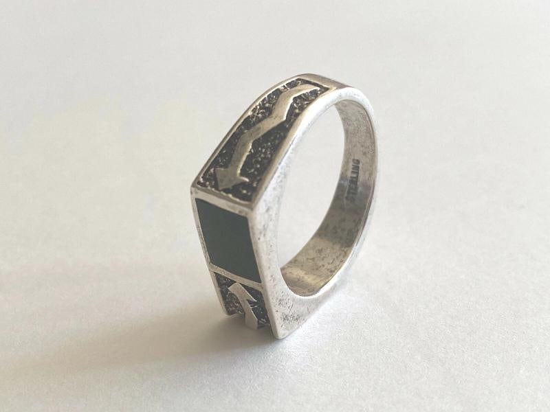 1980'S RARE STERLING SILVER NEW WAVE LIGHTNING BOLT ARROWS ONYX MENS RING SZ.11 - 3