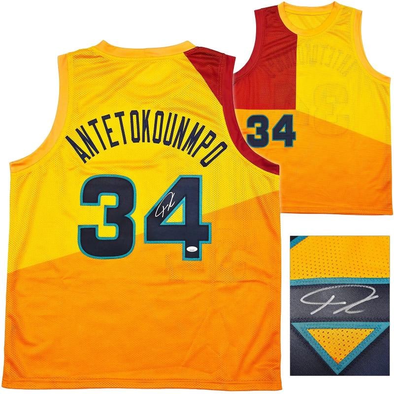 Team Greece Giannis Antetokounmpo Autographed Signed Yellow Jersey JSA: Player: Giannis Antetokounmpo,Sport: Basketball-NBA,Product: Jersey,Signed: Yes,Autograph Authentication: James Spence Authentication (JSA),Original/Reprint: Original 