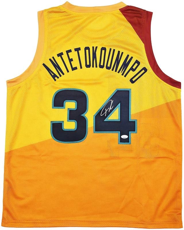 Team Greece Giannis Antetokounmpo Autographed Signed Yellow Jersey JSA - 2