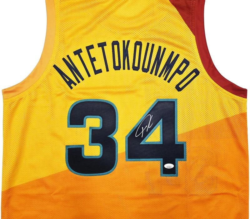 Team Greece Giannis Antetokounmpo Autographed Signed Yellow Jersey JSA - 3