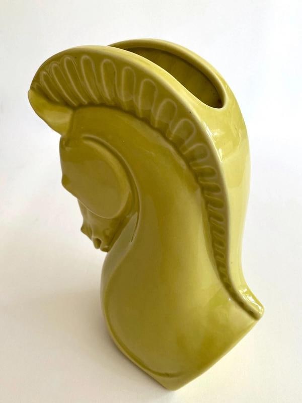 VTG 1950'S MID CENTURY MODERNIST CHARTREUSE ART POTTERY HORSE HEAD CERAMIC VASE - 10