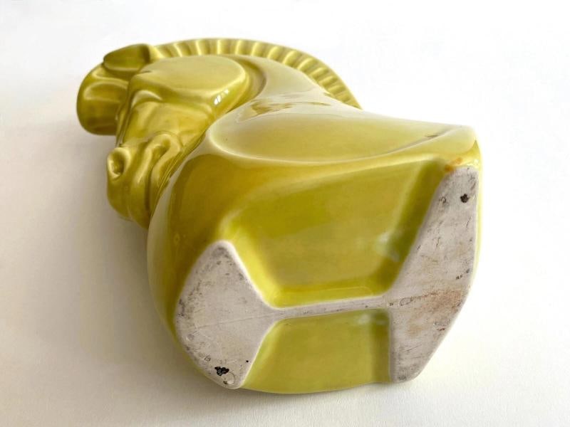 VTG 1950'S MID CENTURY MODERNIST CHARTREUSE ART POTTERY HORSE HEAD CERAMIC VASE - 12