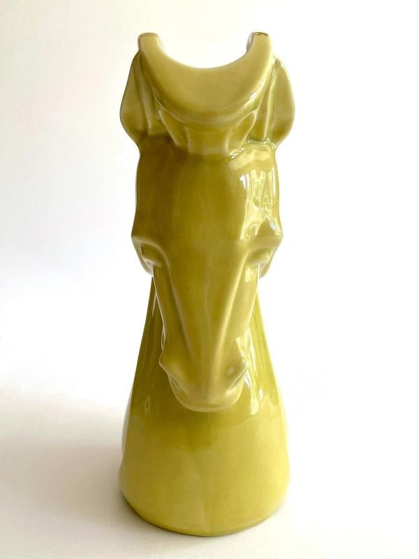 VTG 1950'S MID CENTURY MODERNIST CHARTREUSE ART POTTERY HORSE HEAD CERAMIC VASE - 5