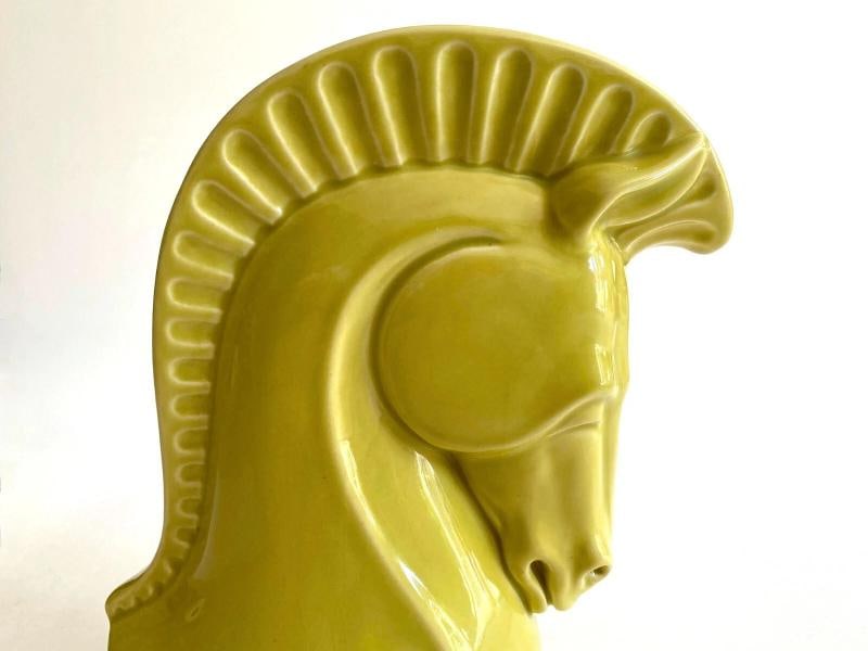 VTG 1950'S MID CENTURY MODERNIST CHARTREUSE ART POTTERY HORSE HEAD CERAMIC VASE - 7