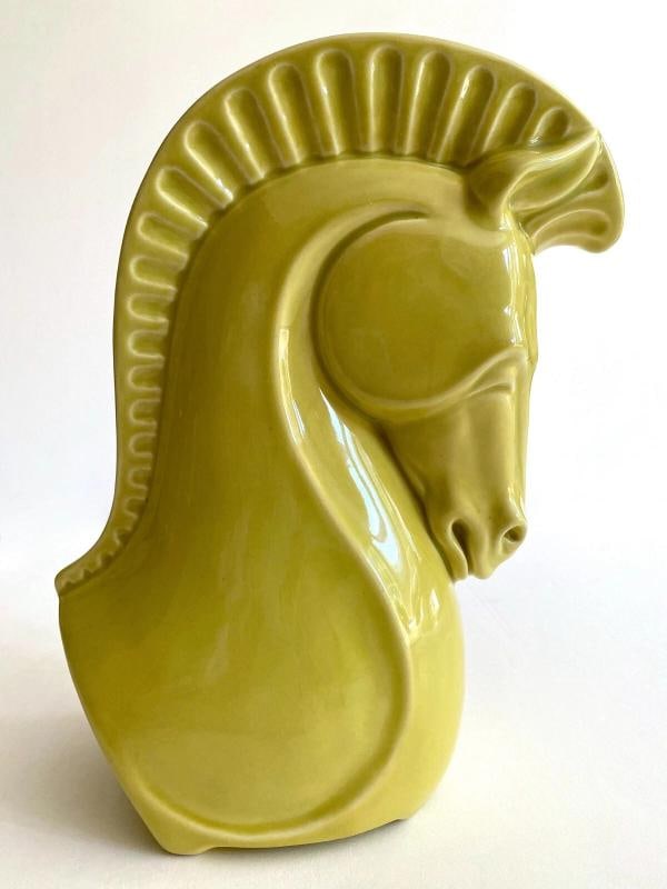 VTG 1950'S MID CENTURY MODERNIST CHARTREUSE ART POTTERY HORSE HEAD CERAMIC VASE - 9