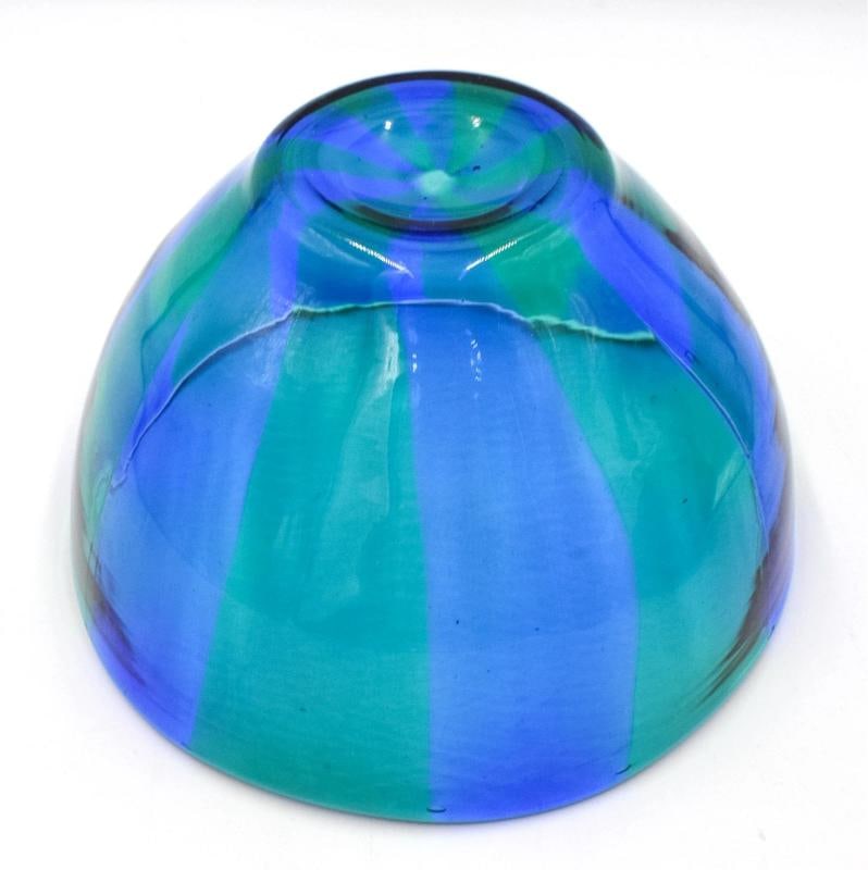 Venini Fulvio Bianconi Art Glass Bowl - Green - Blue 3 Line Signature - 6
