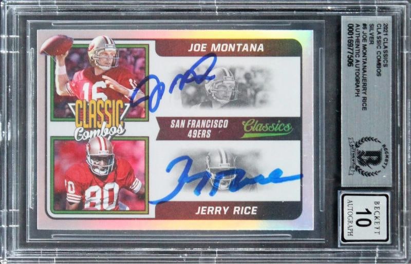 Jerry Rice & Joe Montana Signed 2021 Classics CC Silver #6 Card Auto 10 BAS Slab (1 of 2)