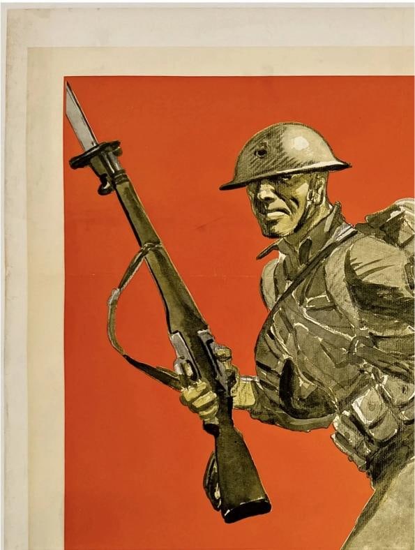 Original Vintage Poster LETS GO! U.S. MARINES World War WWII Propaganda LINEN - 2
