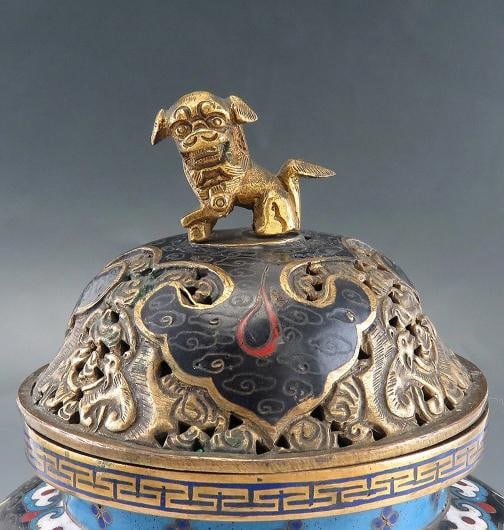 Superb c1860s Chinese/Japanese Cloisonne Dragon Lion Censer Potpourri Jar w Lid - 2