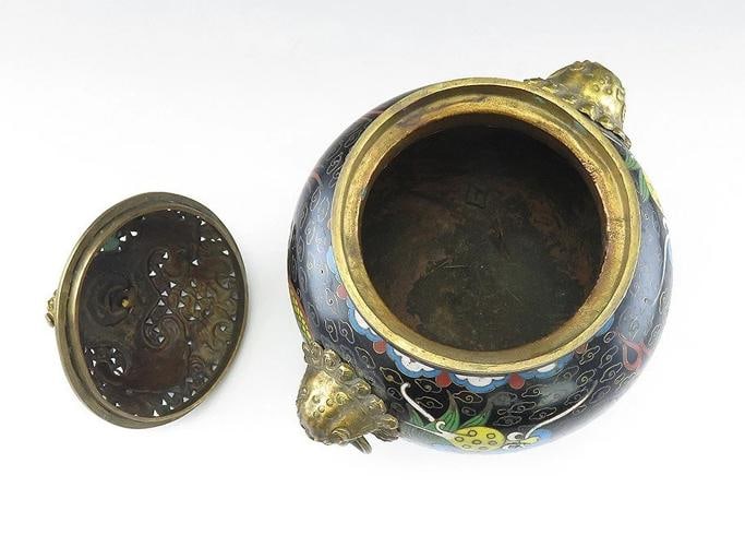 Superb c1860s Chinese/Japanese Cloisonne Dragon Lion Censer Potpourri Jar w Lid - 4