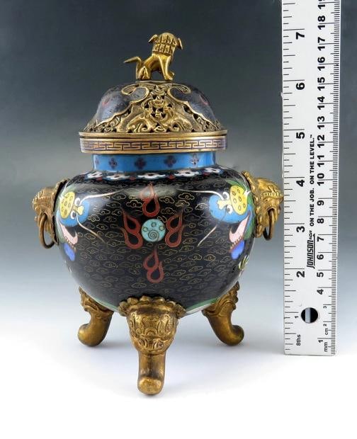 Superb c1860s Chinese/Japanese Cloisonne Dragon Lion Censer Potpourri Jar w Lid - 7