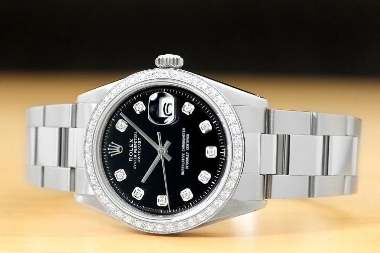 MENS ROLEX DATEJUST 1603 18K WHITE GOLD DIAMOND STAINLESS STEEL OYSTER WATCH - 3