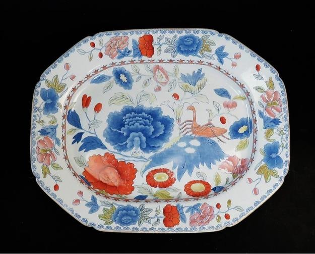 Rare c1840s English Ironstone Large Serving Platter w Grasshopper Design (1 of 6)