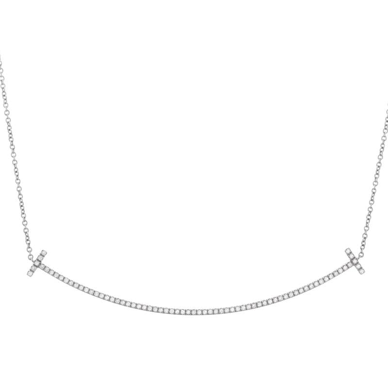 Tiffany & Co. T Smile Pendant Necklace 18K White Gold with Diamonds Large: Measurements: Length: 16.0 - 18.0 ", Pendant Length: 11.25 mm, Pendant Width: 68.70 mmCondition: Pre-owned - Good,Brand: Tiffany & Co.,Main Stone: Diamond,Metal: 18K White Gold,Metal Purity: