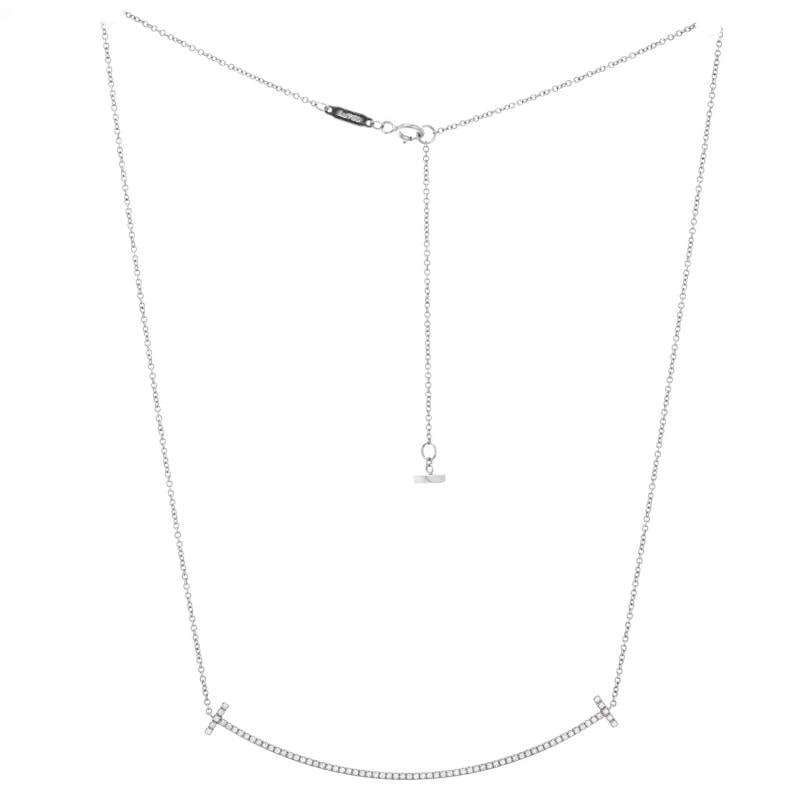 Tiffany & Co. T Smile Pendant Necklace 18K White Gold with Diamonds Large - 2