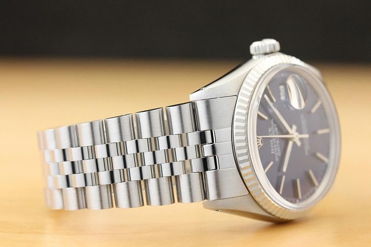 MENS ROLEX DATEJUST 16014 BLUE 18K WHITE GOLD STAINLESS STEEL QUICKSET WATCH - 6