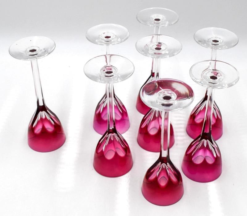 Set of 8 Val Saint Lambert Cranberry Cut to Clear Cordials - Gevaert - 6