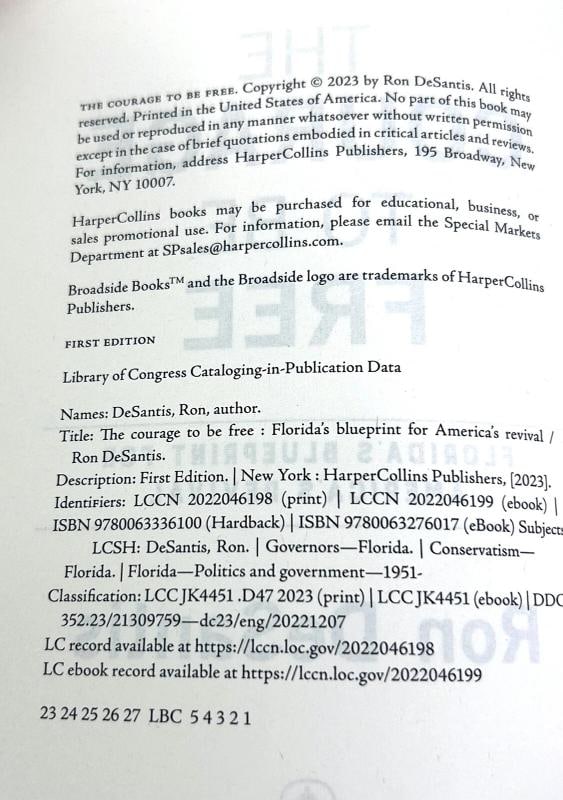 RON DESANTIS Signed Auto Book "The Courage To Be Free"Number 805 of 2800 JSA LOA - 6