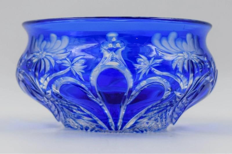 Stevens & Williams Cobalt Blue Cut to Clear Glass Wine, Circa 1900 - 2