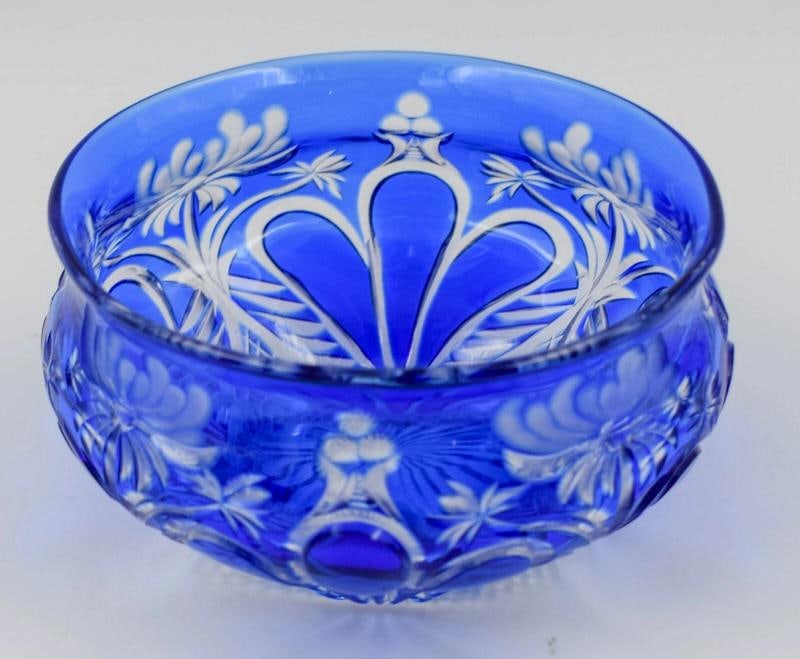 Stevens & Williams Cobalt Blue Cut to Clear Glass Wine, Circa 1900 - 3