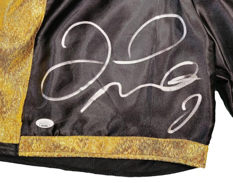Floyd Mayweather Jr Autographed Signed Black & Gold Boxing Trunks JSA - 2