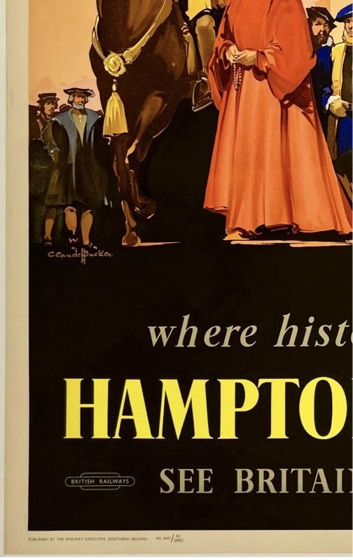 Original Vintage Poster HAMPTON COURT BRITAIN BY TRAIN British Rail Travel LINEN - 4