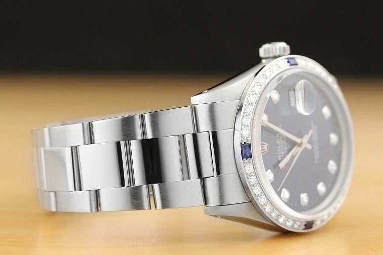 MENS ROLEX DATEJUST QUICKSET 18K WHITE GOLD SAPPHIRE DIAMOND STEEL 16014 WATCH - 6