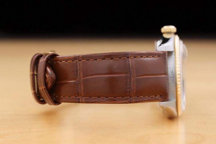 ROLEX MENS DATEJUST 16013 WHITE DIAL 18K GOLD STEEL WATCH w/ BROWN LEATHER BAND - 8